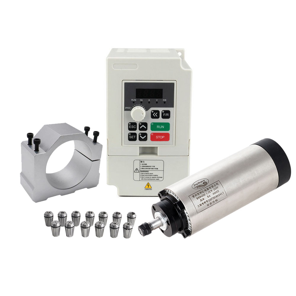 ชุดมอเตอร์แกนหมุน CNC 80 มม. 1 - Air Cooled 1.5Kw Spindle Motor Inverter 110V บทวิจารณ์และราคา